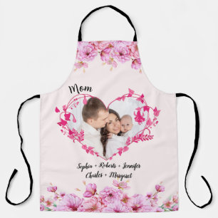 Mum Rose flower heart   Custom Kid's Names & Photo Apron