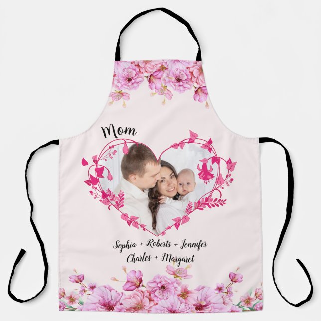 Mum Rose flower heart | Custom Kid's Names & Photo Apron (Front)