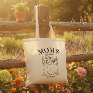 Mum’s Garden Watercolor Flowers Love Grows Here Tote Bag