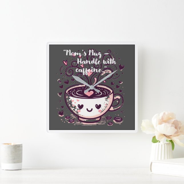 "Mum’s Mug – Handle with caffeine." Square Wall Clock (Home)