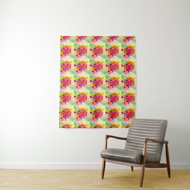 Mum’s Neon Love Burst Tapestry (In Situ)