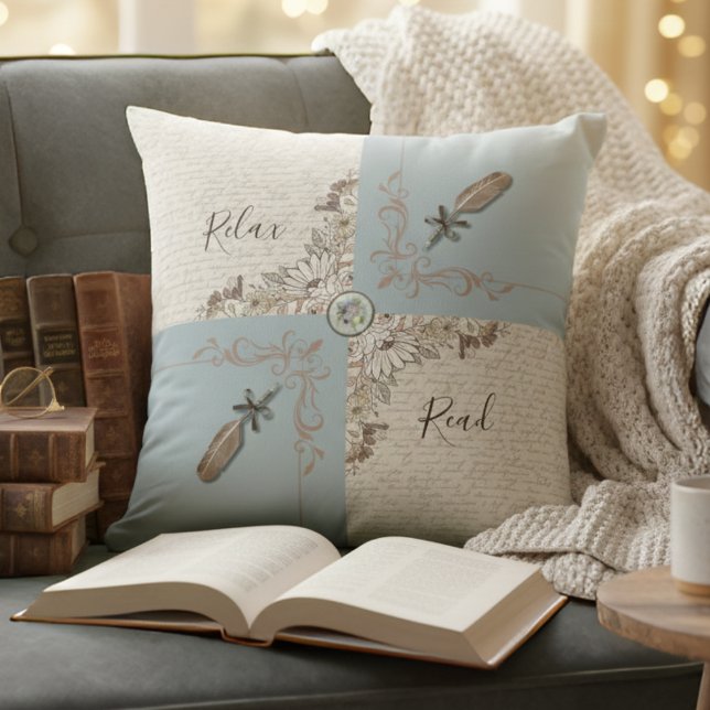 Mum’s Reading Nook Antique Blue Decorative Cushion (A thoughtful, high-quality Gift for the Mom who cherishes books and time spent relaxing)