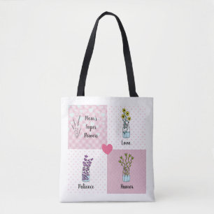 Mum’s super power charming floral pink tote bag