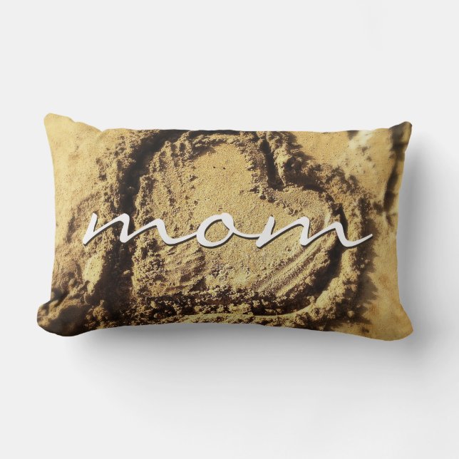Mum Script Beach Sand Drawn Heart Photo Modern Lumbar Cushion (Front)