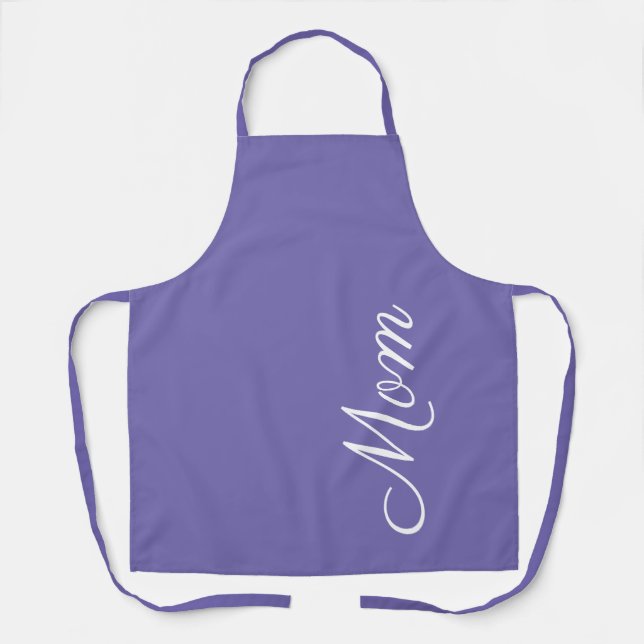 Mum Script Purple White Kitchen Apron (Front)