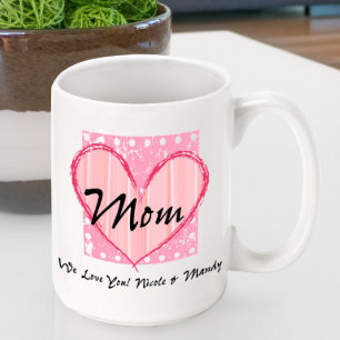 Mum Shabby Chic Pink Heart Ceramic Coffee Mug