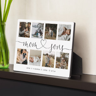 Mum & Sons Heart Script   Photo Grid Collage Plaque