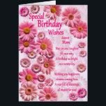 Mum Special Birthday Wishes Pink Daisies<br><div class="desc">A beautiful birthday card for a mum. A wonderful birthday card full of pink daisies. A lovely heartfelt verse completes the lovely feeling this card brings. Send sincere birthday wishes to someone special.</div>
