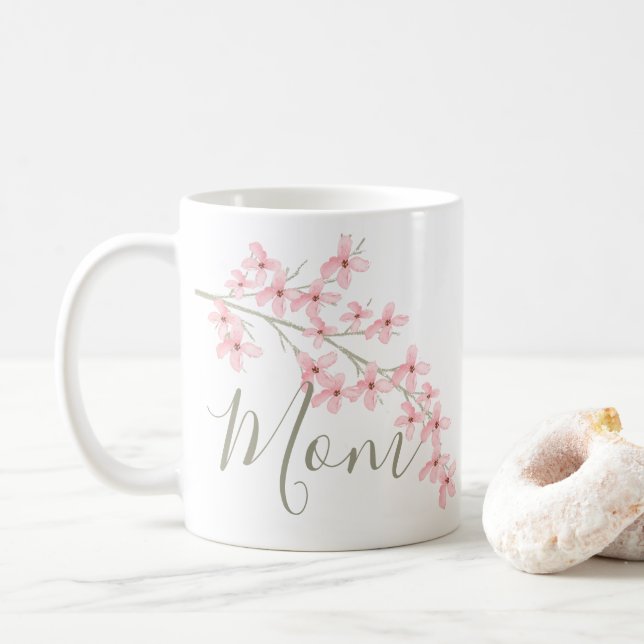 Mum Spring Floral Blossoms Pink Coffee Mug (With Donut)