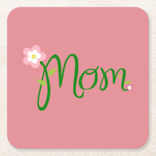 Mum Strawberry Pink Square Paper Coaster