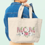 Mum Stylish Modern Floral Botanical Flowers Large Tote Bag<br><div class="desc">Mum Stylish Trendy Modern Typography Floral Botanical Flowers Large Tote Bags features the text "Mum" in pink and green floral modern typography script accented with flowers. Perfect for mum for Mother's Day,  birthday,  Christmas and more. Designed by ©Evco Studio www.zazzle.com/store/evcostudio</div>