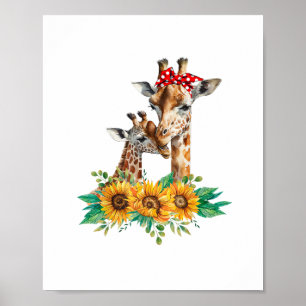 Mum Sunflower Safari Africa Animals Kids Cute Baby Poster