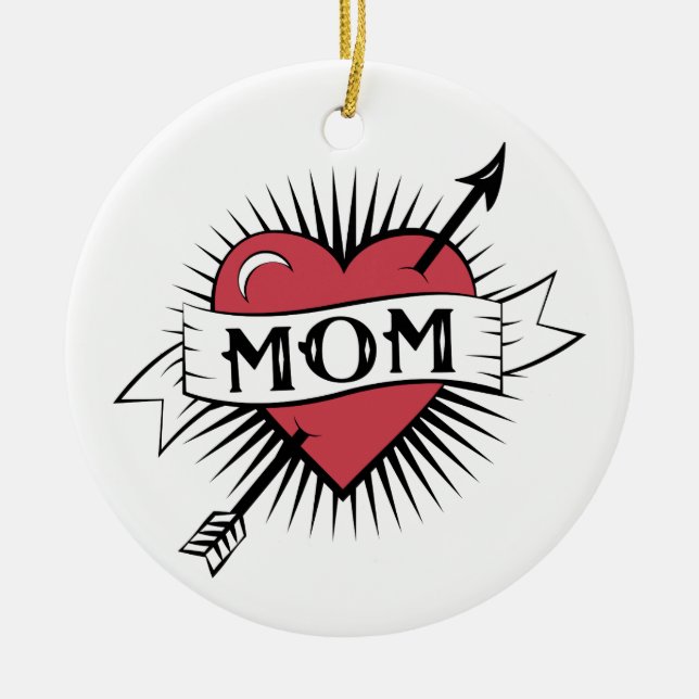 Mum Tattoo Ceramic Tree Decoration (Front)