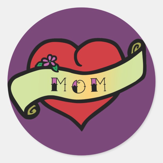 Mum Tattoo Heart Classic Round Sticker (Front)