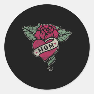 Mum Tattoo Heart Red Rose Motorcycle  Classic Round Sticker