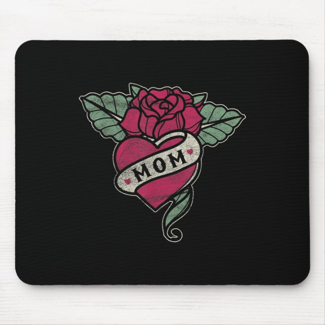 Mum Tattoo Heart Red Rose Motorcycle  Mouse Pad (Front)