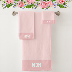 Mum Text on Light Pink Shades Bath Towel Set