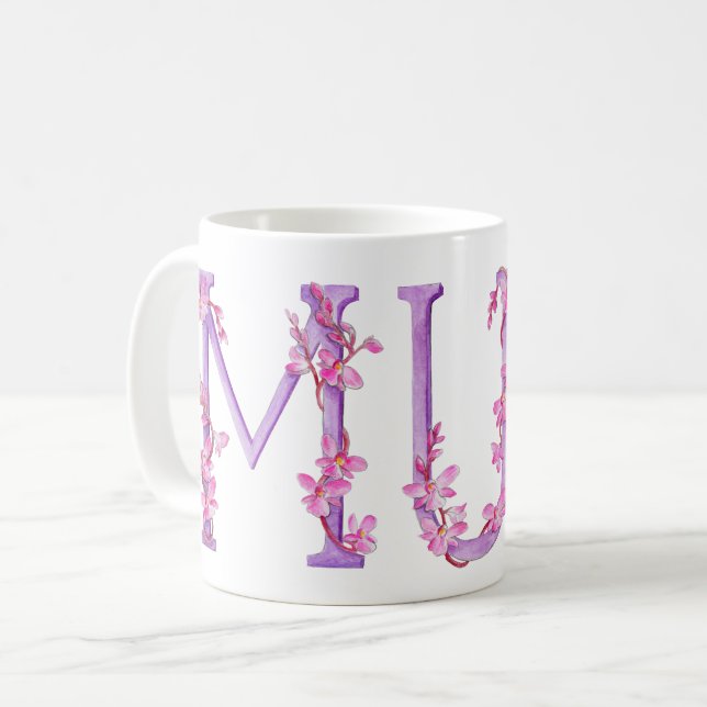 Mum text orchid art painting mug (Front Left)