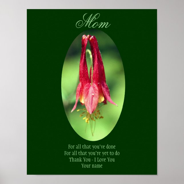 Mum Thank You Love You Columbine Personalised Poster (Front)