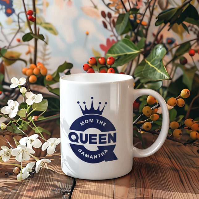 Mum The Queen Blue Creative Typography Coffee Mug (Creator Uploaded)
