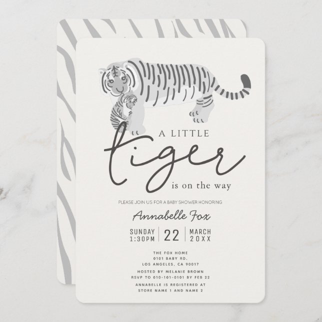 Mum Tiger & Cub Cream Gender-Neutral Baby Shower Invitation (Front/Back)