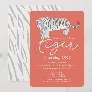 Mum Tiger & Cub Modern Red 1st Birthday Invitation