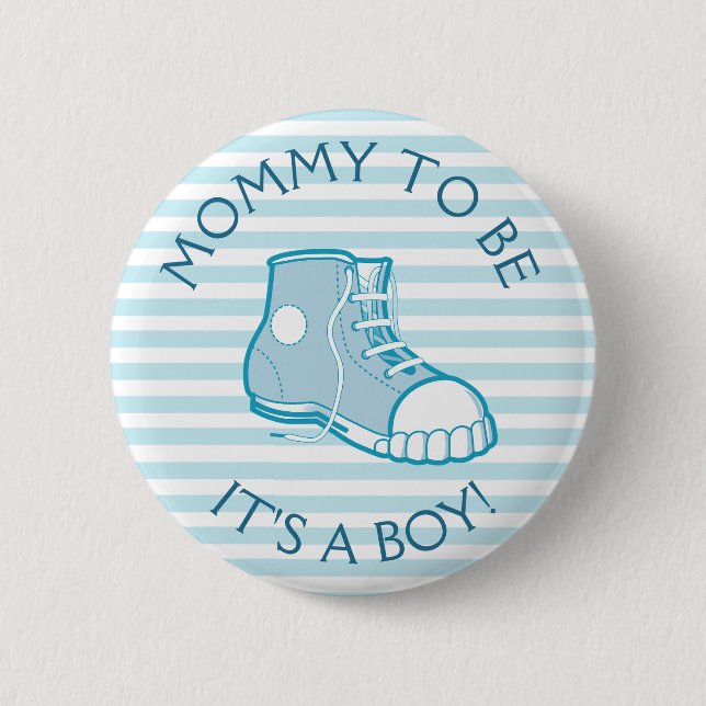 Mum to Be Baby Shower Button with Cute Boy's Shoe (Front)