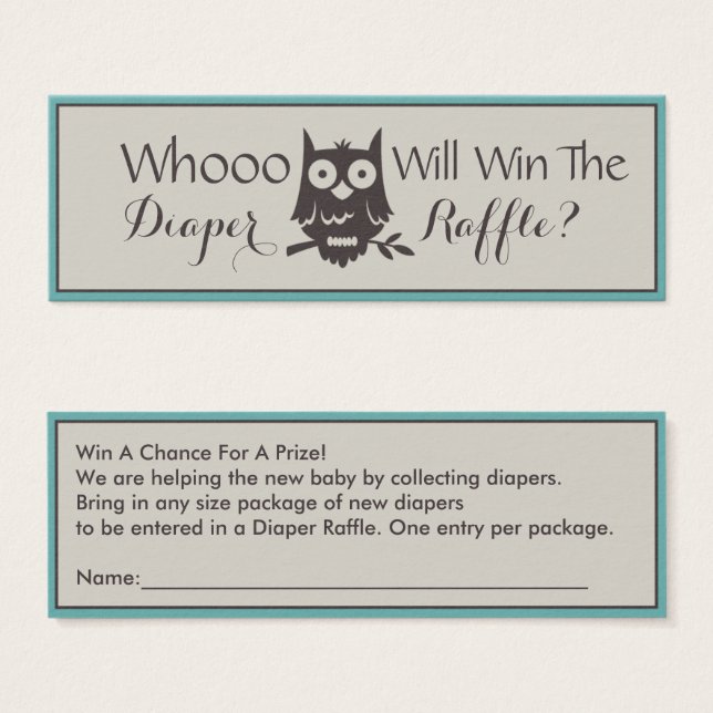 Mum To Be Baby Shower Owl Diaper Raffle (Front & Back)