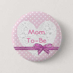 Mum To Be Baby Shower Pink and White Button