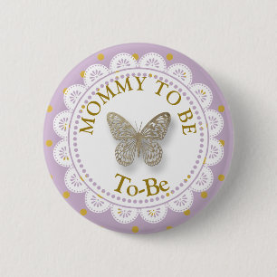 Mum To Be Baby Shower Purple & Gold Butterfly 6 Cm Round Badge