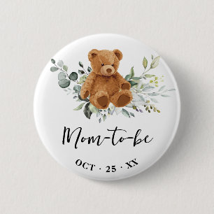 Mum to Be Bear Greenery Baby Shower Button