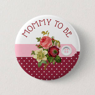 Mum to be Burgundy Floral Roses Baby Shower Button