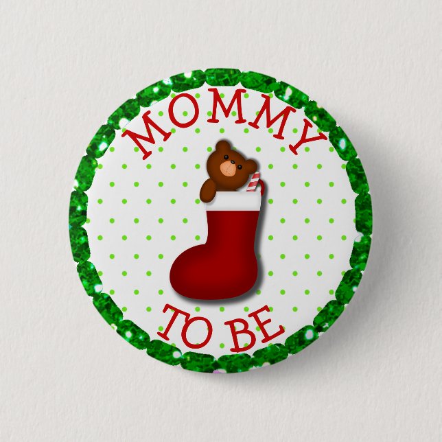 Mum to be Christmas Stocking Teddy Bear Button (Front)