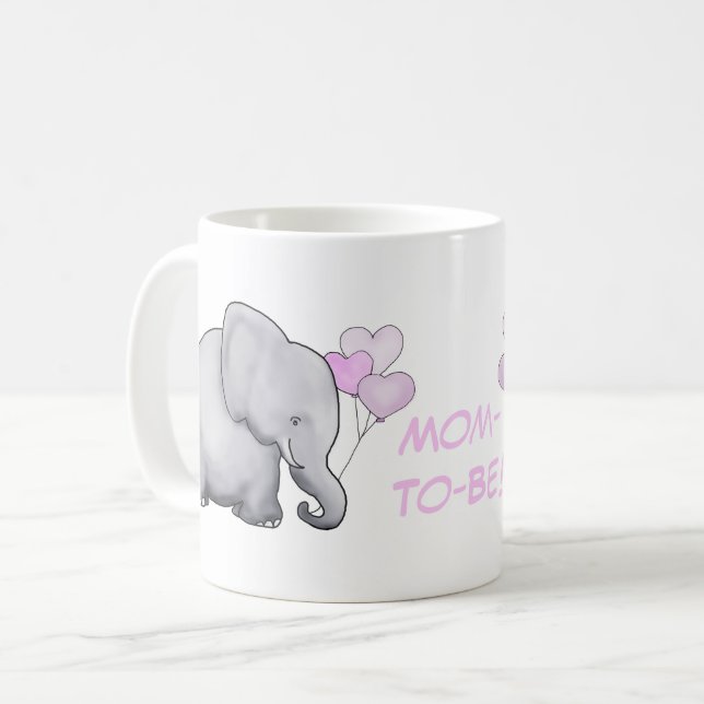 Mum-To-Be Cute Pink Baby Elephant with Balloons Coffee Mug (Front Left)