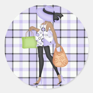 Mum to Be (darker skin) with Purple & Black Plaid Classic Round Sticker