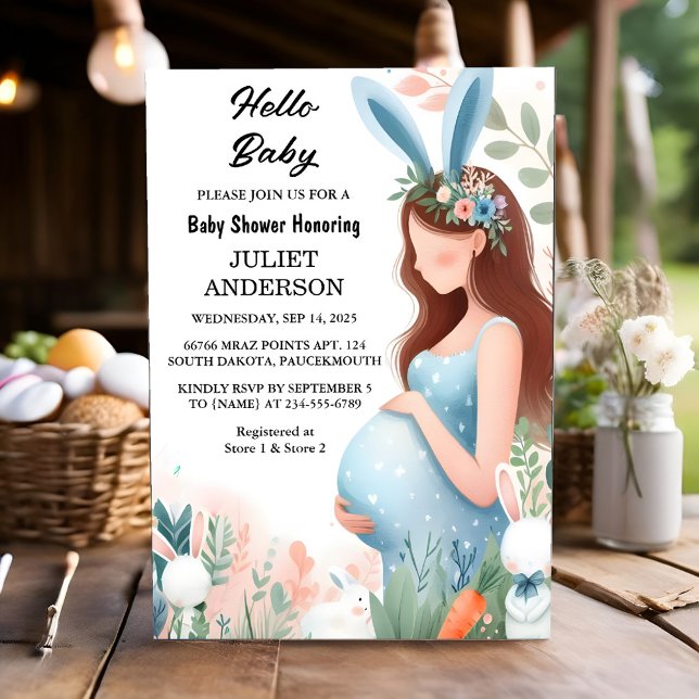 Mum to be Ear Hop Blue Pink Bunny Baby Shower Invitation (Creator Uploaded)