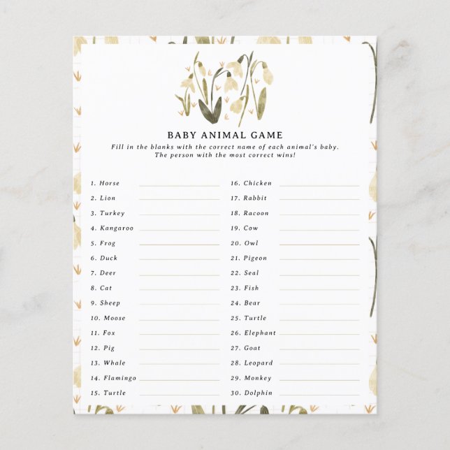 Mum to be floral baby shower new baby game flyer (Front)