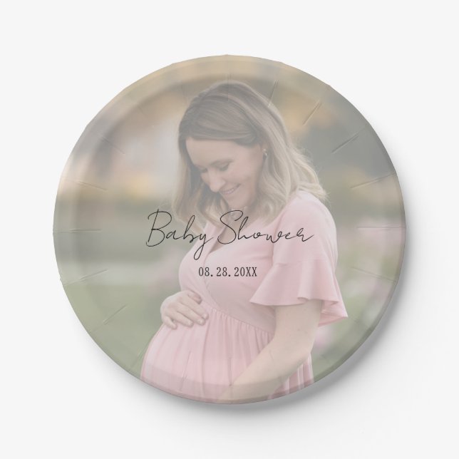 Mum-To-Be Gradient Sheet Photo Baby Shower Paper Plate (Front)
