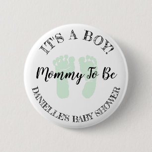 Mum to be Green Footprints Baby Shower button
