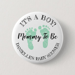 Mum to be Green Footprints Baby Shower button