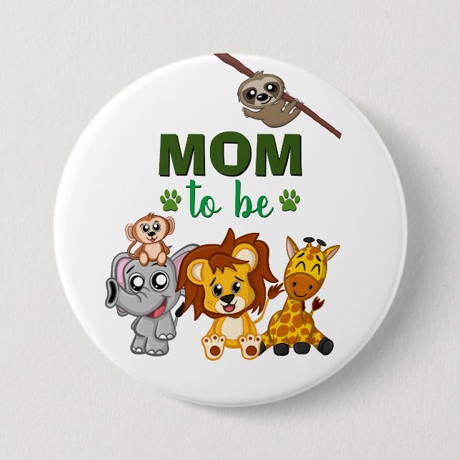 Mum To Be Jungle Safari Zoo Animal Baby Shower 7.5 Cm Round Badge (Front)