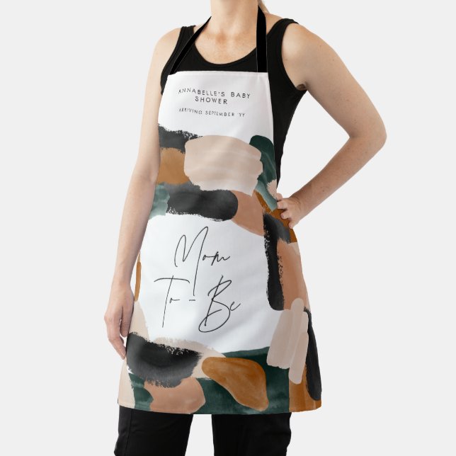 Mum to be modern terracotta green black painted apron (Insitu)