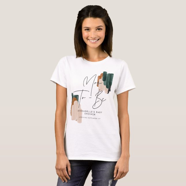 Mum to be modern terracotta green black painted T-Shirt (Front Full)