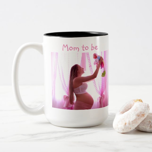 Mum to be personalised photography ,mother's day Two-Tone coffee mug (With Donut)