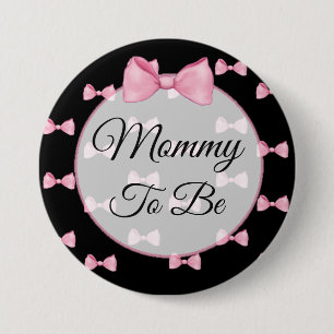 Mum to be Pink Bow Baby Shower Button Black
