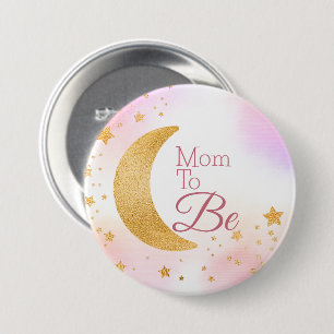 Mum to Be Pink Over the Moon Girl Baby Shower 7.5 Cm Round Badge