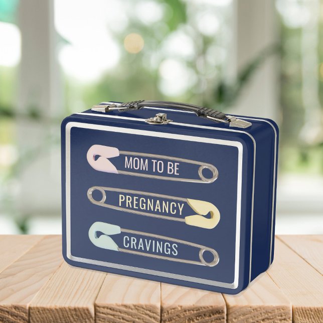 Mum to Be Pregnancy Cravings Retro Metal Lunch Box (Add your name or keep the text as shown. Makes a fun baby shower gift for the Mom to Be)