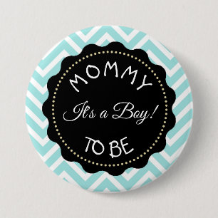 Mum to be teal  striped Chevron Baby Shower button