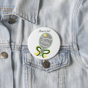 Mum-To-Be Yellow Star Green Bow Baby Rattle Shower 7.5 Cm Round Badge