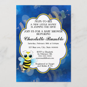 Mum To Bee Blue & Yellow Unisex Baby Shower Invitation